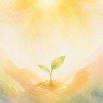 暖光中双手托扶嫩芽的华德福风格水彩封面