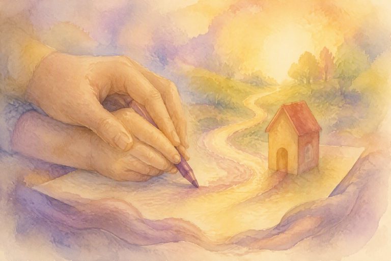 华德福湿水彩风格封面:成人手与孩子手共同握笔绘画